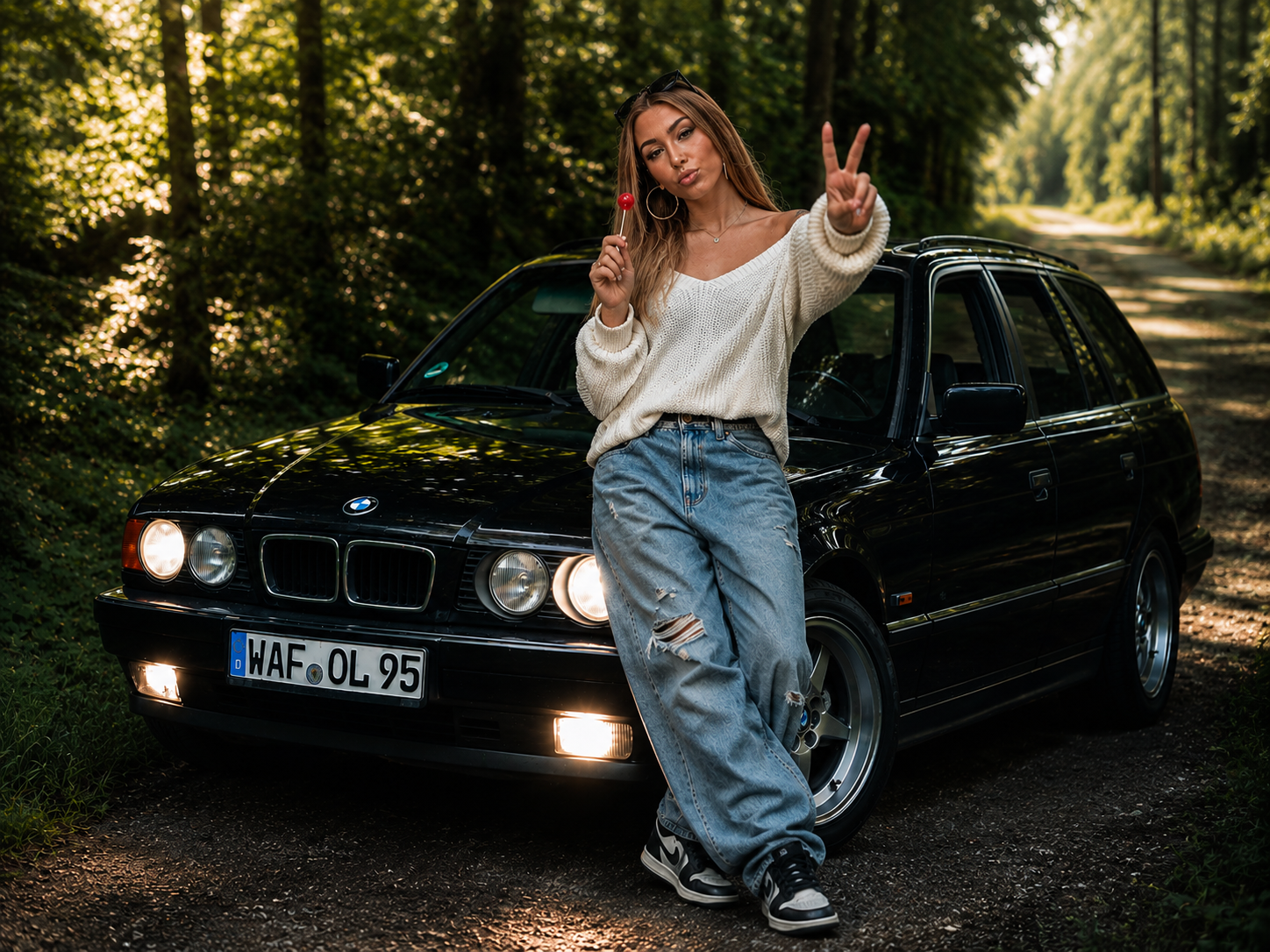 Aleksandra przy czarnym BMW